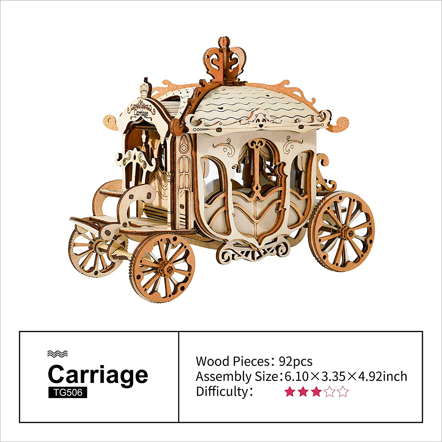 Foto 2 | Kit De Rompecabezas Y Manualidades Con Carruaje De Madera Huoguo Diy, 92 Piezas, Para Mayores De 14  - Venta Internac
