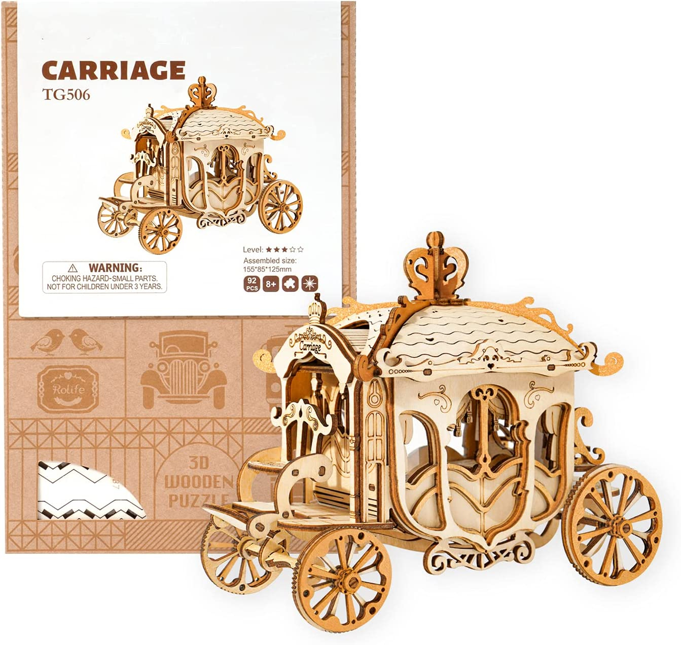 Foto 3 | Kit De Rompecabezas Y Manualidades Con Carruaje De Madera Huoguo Diy, 92 Piezas, Para Mayores De 14  - Venta Internac