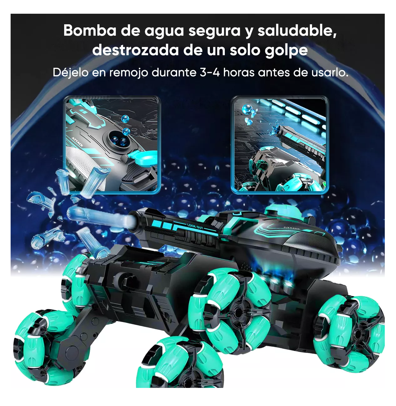 Foto 5 pulgar | Tanque Rc 6wd Con Lanzador De Balas Y Control Remoto Niños, Negro/azul Verde