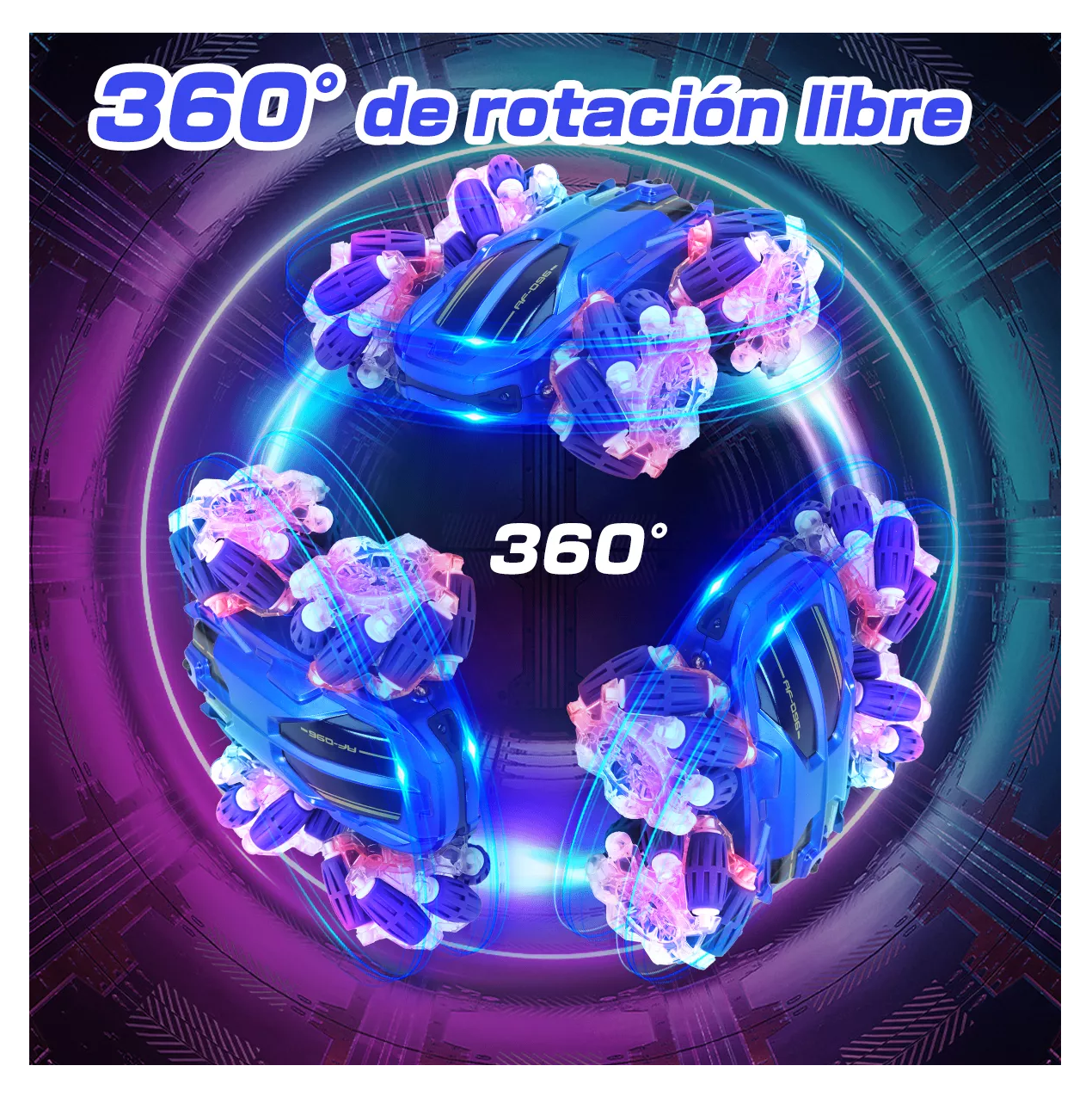 Foto 4 pulgar | Carro Electrico RC con rotación de 360 Grados y Luces LED Azul