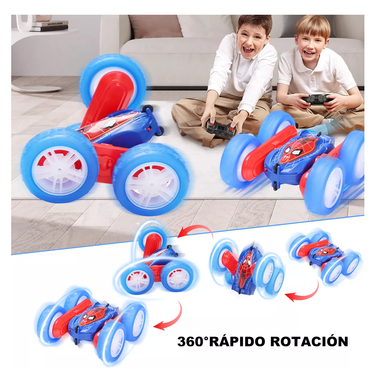 Foto 4 pulgar | Carros de Control Remoto Recargable Rotación de 360° Azul