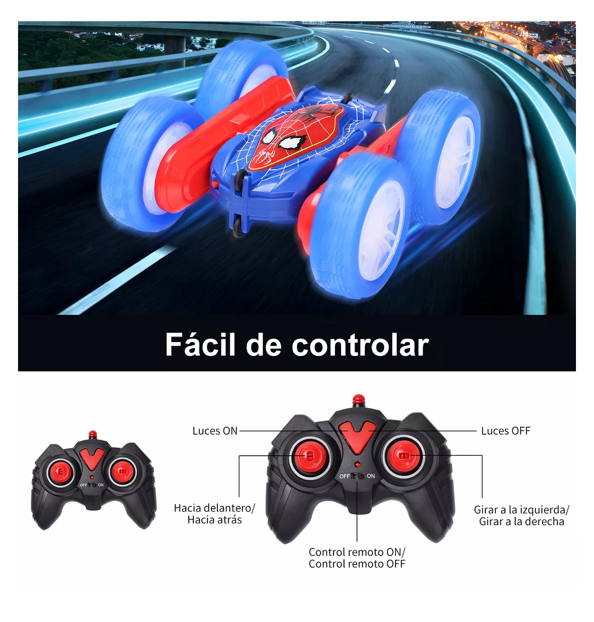 Foto 6 pulgar | Carros de Control Remoto Recargable Rotación de 360° Azul