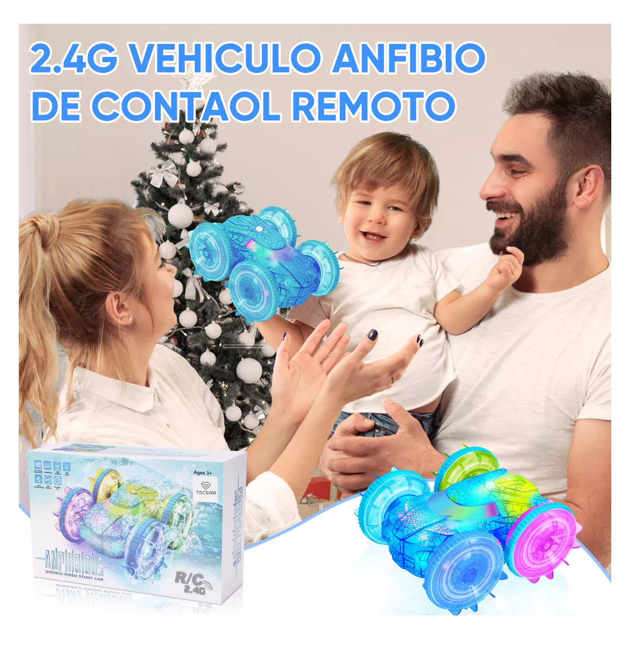 Foto 4 | Carros Anfibio de Control Remoto Double Side Flip con Luz Azul