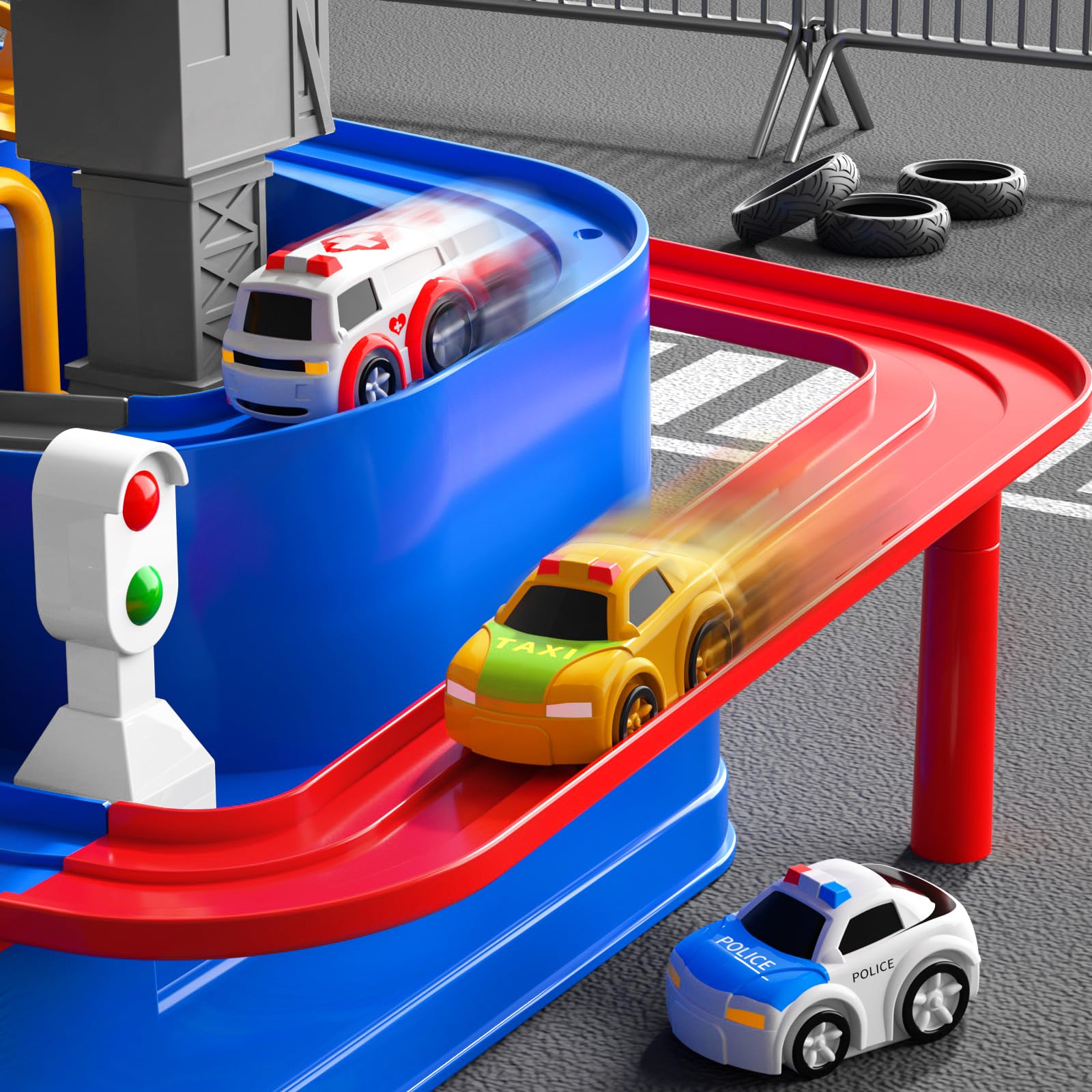 Foto 5 pulgar | Pista De Coche De Juguete Temi City Rescue Con 3 Coches Para Niños De 3 A 7 Años - Venta Internacional.