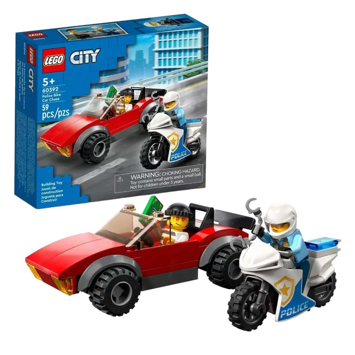Foto 1 | Moto de Policía Y Coche A la Fuga LEGO 59 Piezas