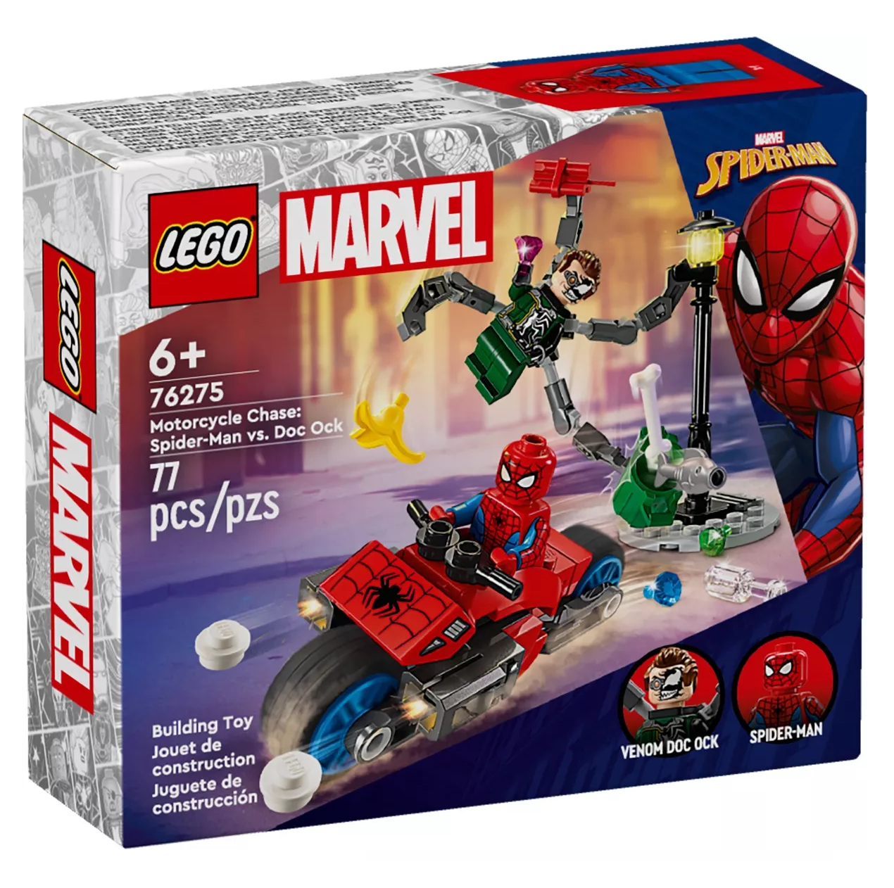 Foto 4 pulgar | LEGO Superhéroes Persecución en Moto Spider-Man Vs. Doc Ock