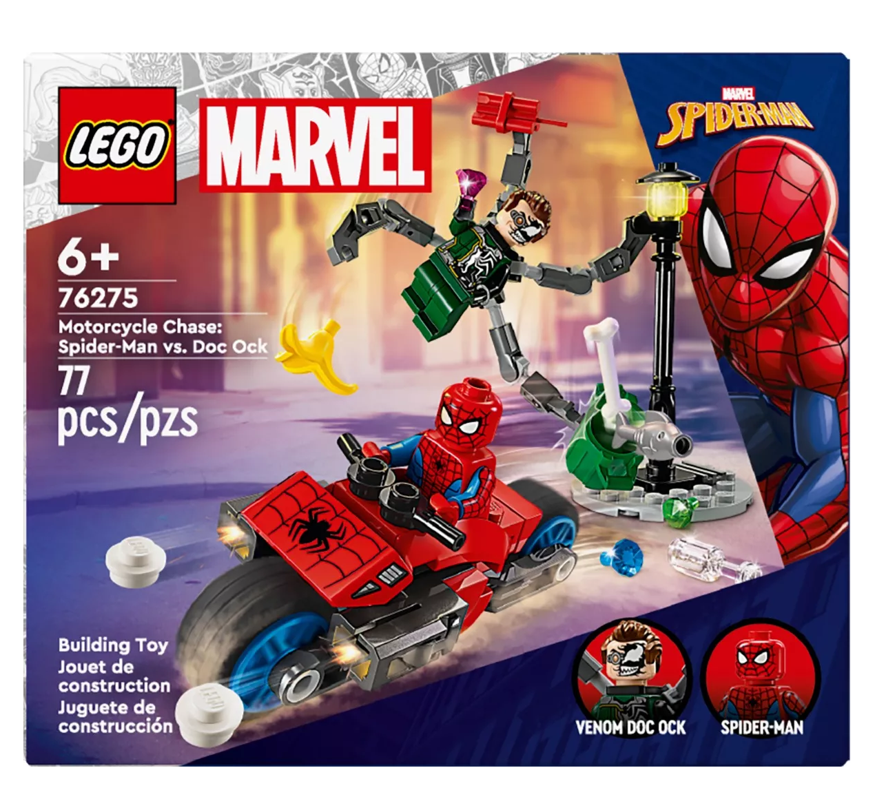 Foto 5 pulgar | Lego Super Heroes Persecución En Moto Spider-man Vs. Doc Ock
