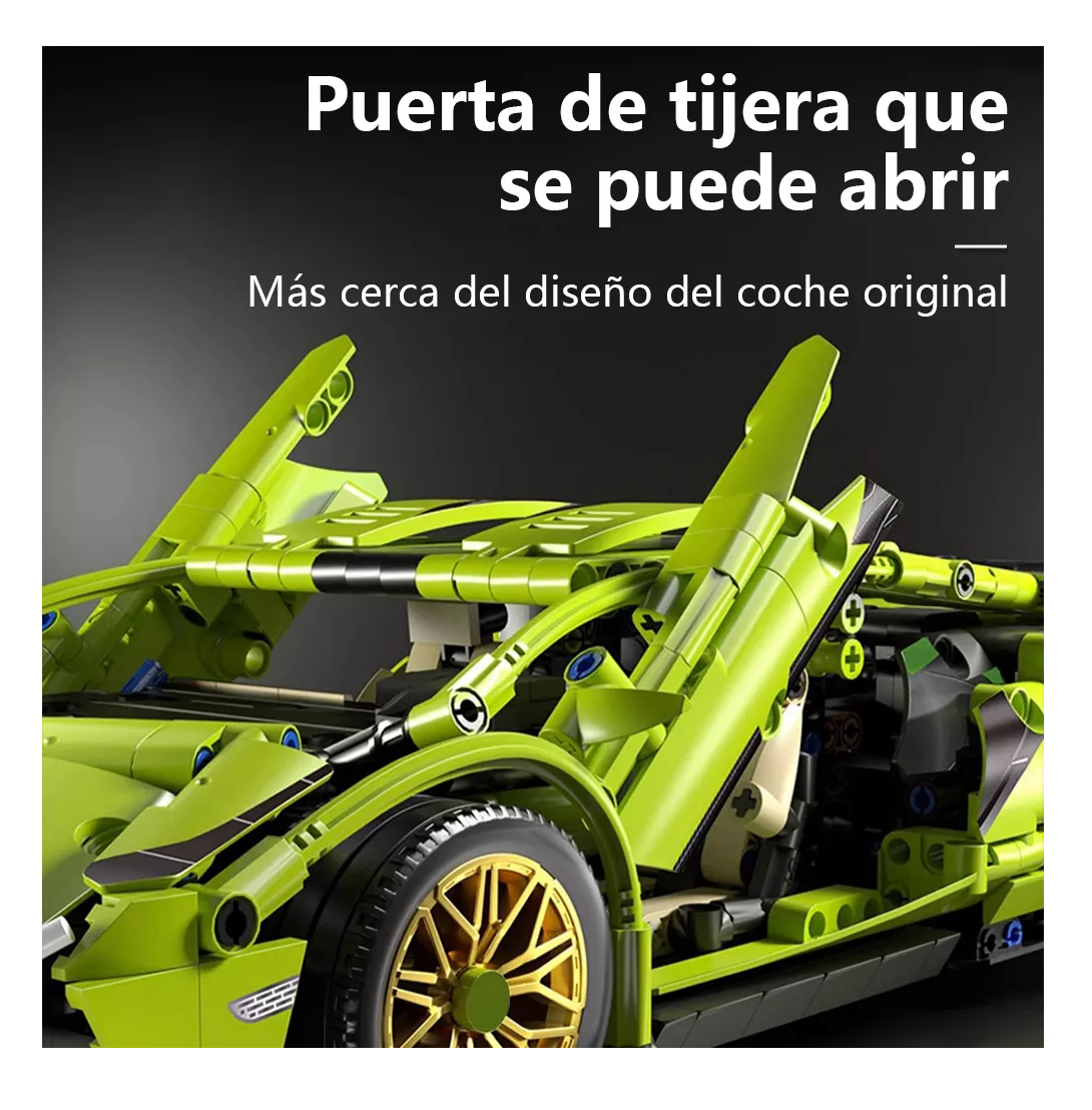 Foto 5 pulgar | Bloques De Construcción Coche Carreras 1299 Pzs + Súper Realista Verde