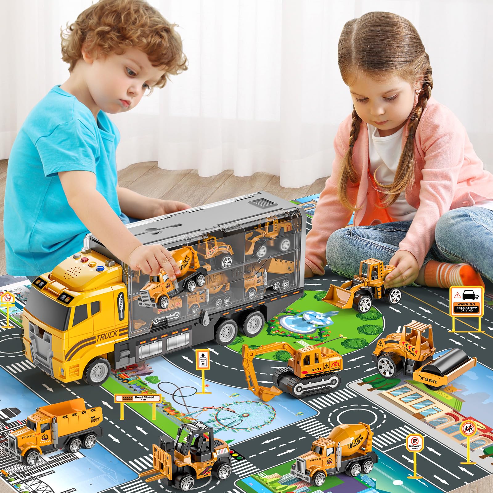 Foto 3 | Juego De Juguetes Temi Para Camiones De Construcción Con Tapete De Juego Para Niños De Más De 3 Años - Venta Inte