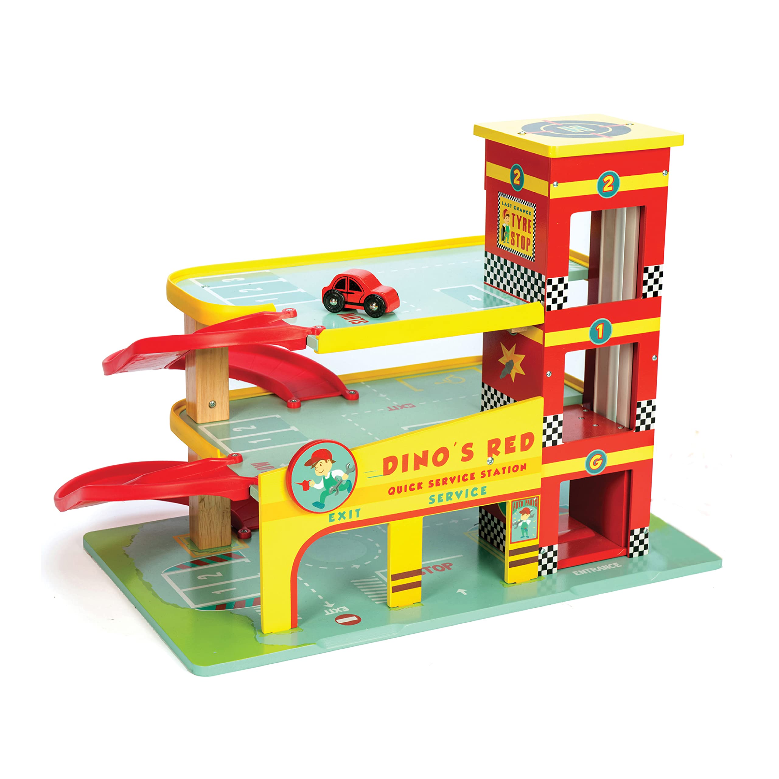 Playset Le Toy Van Dino's Garage Con Coche Rojo Para Niños Tv450 - Venta Internacional.