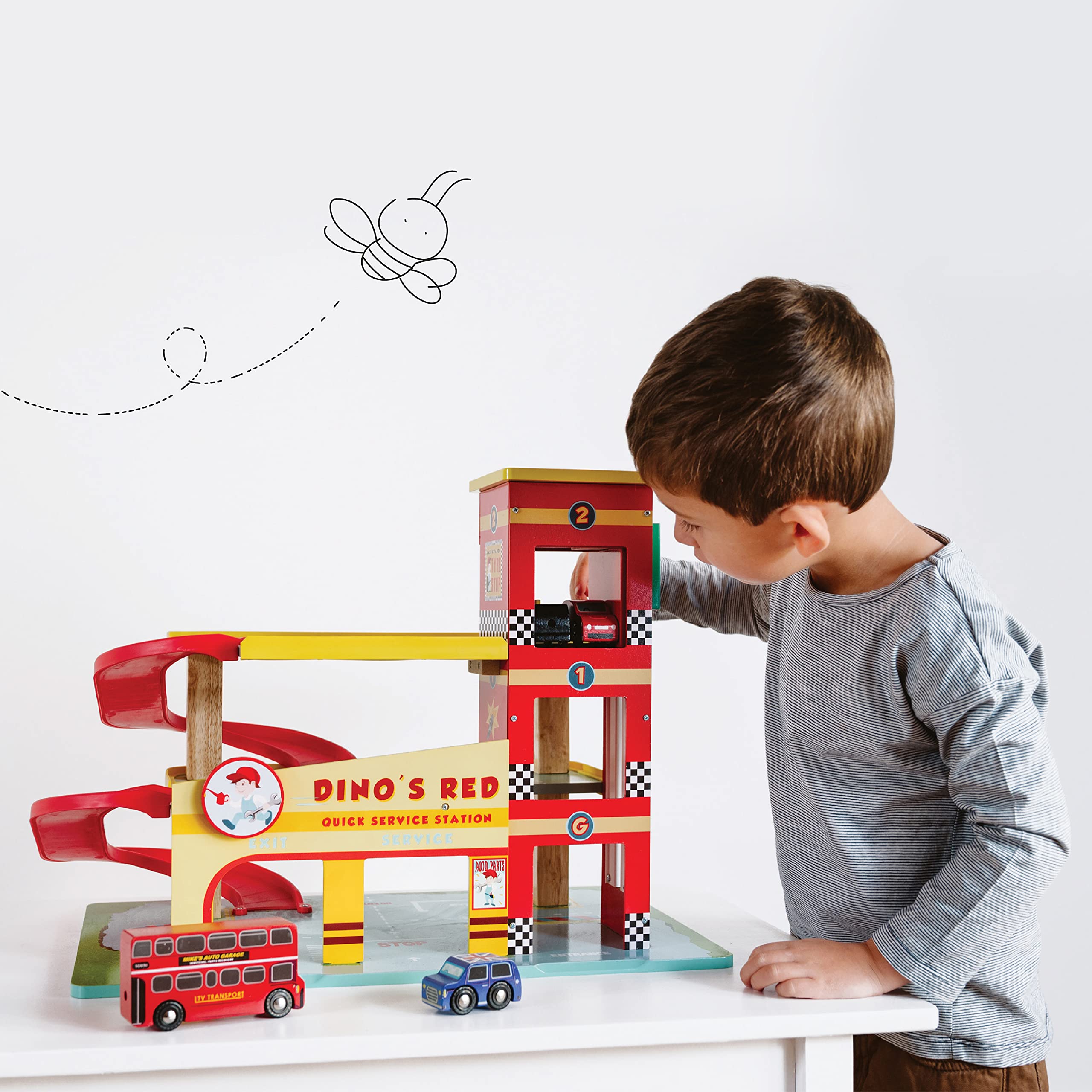 Foto 4 | Playset Le Toy Van Dino's Garage Con Coche Rojo Para Niños Tv450 - Venta Internacional.