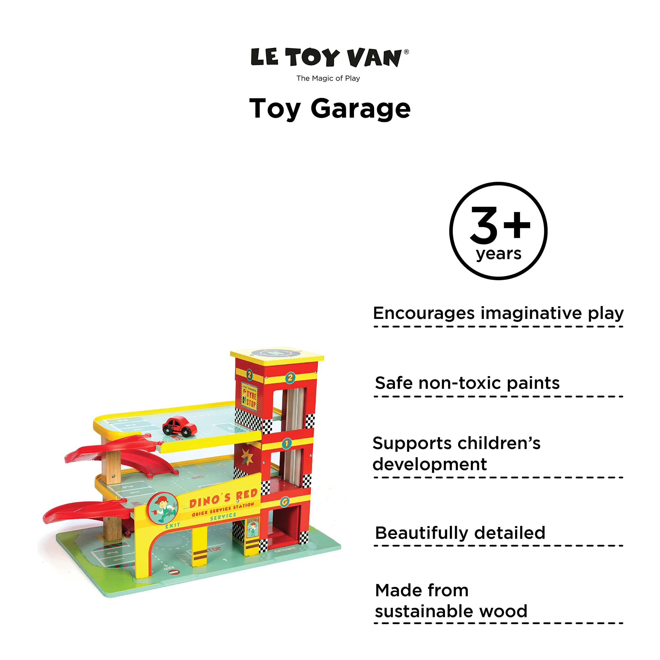 Foto 5 | Playset Le Toy Van Dino's Garage Con Coche Rojo Para Niños Tv450 - Venta Internacional.