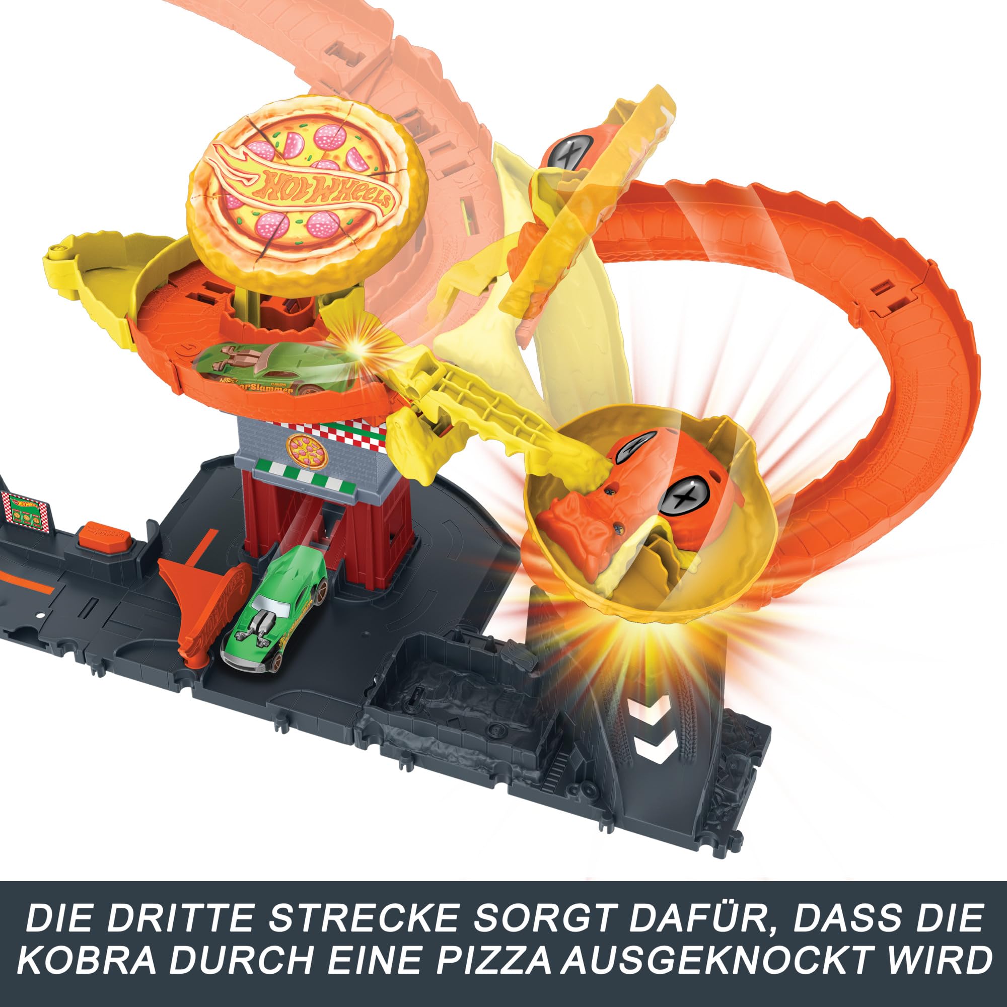 Foto 6 pulgar | Set De Atletismo Para Coches De Juguete Hot Wheels City Pizza Slam Cobra Attack - Venta Internacional.