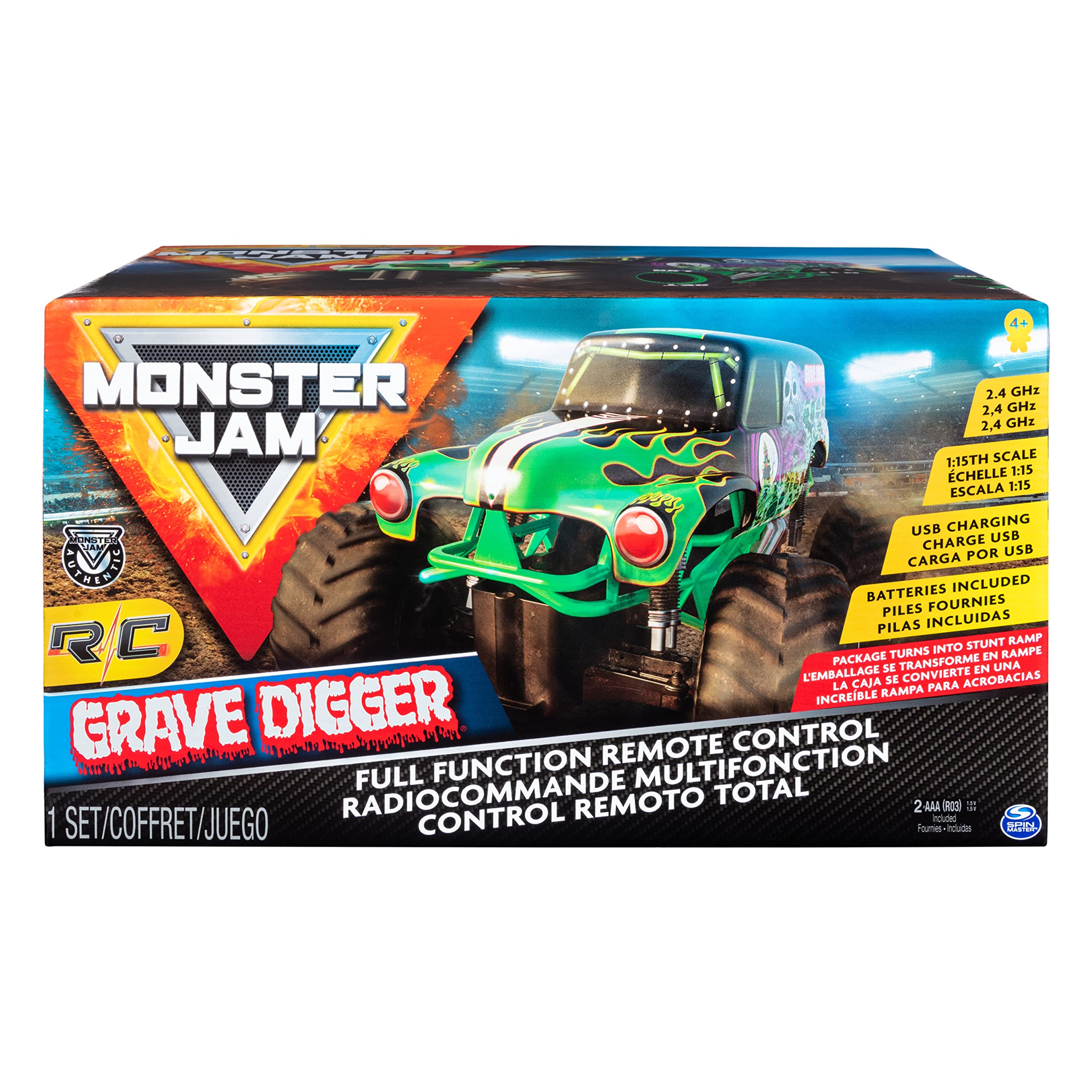 Foto 3 pulgar | Camión A Control Remoto Monster Jam Grave Digger A Escala 1:15 - Venta Internacional.