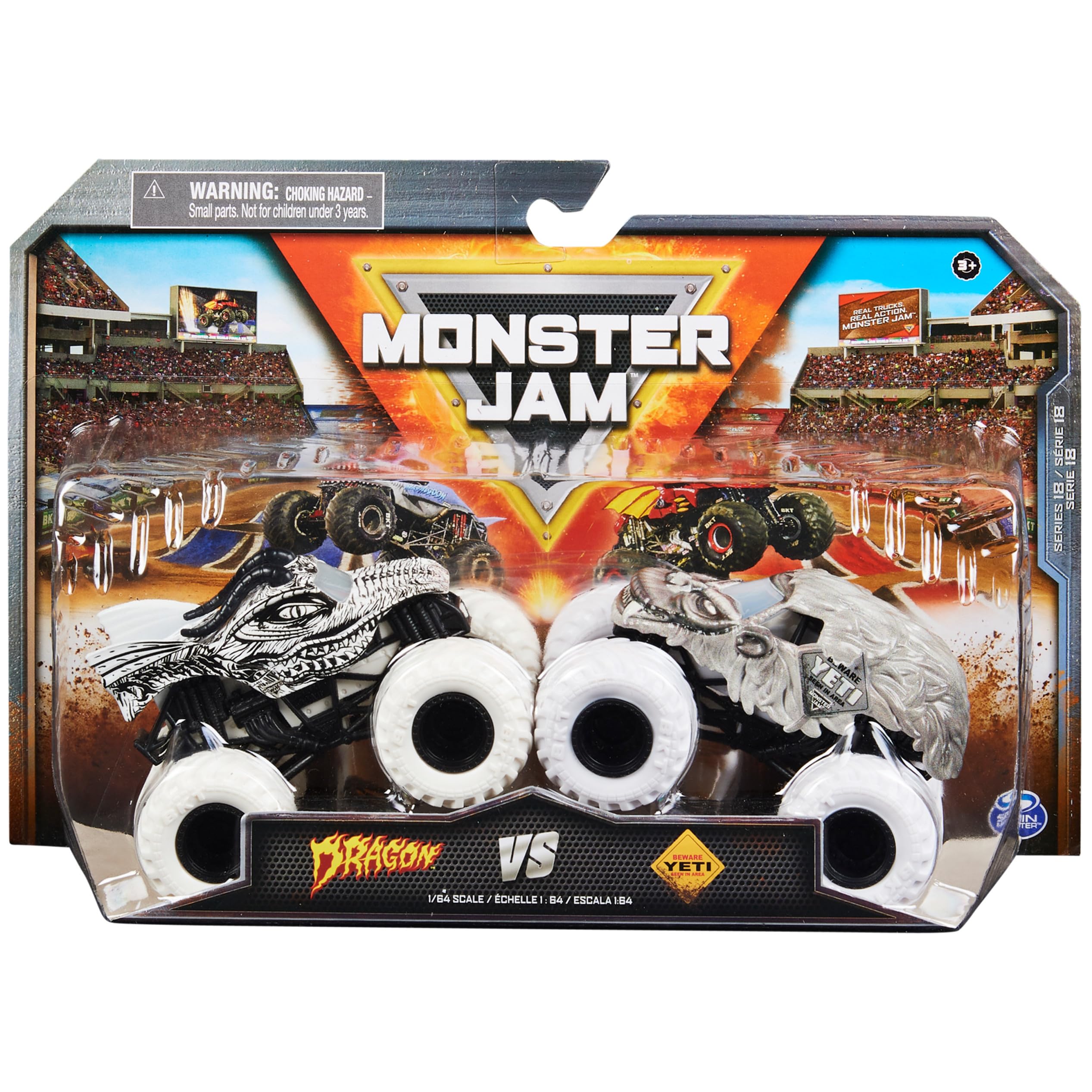 Toy Monster Jam Dragon Vs. Camiones Yeti Fundidos A Presión A Escala 1:64 - Venta Internacional.