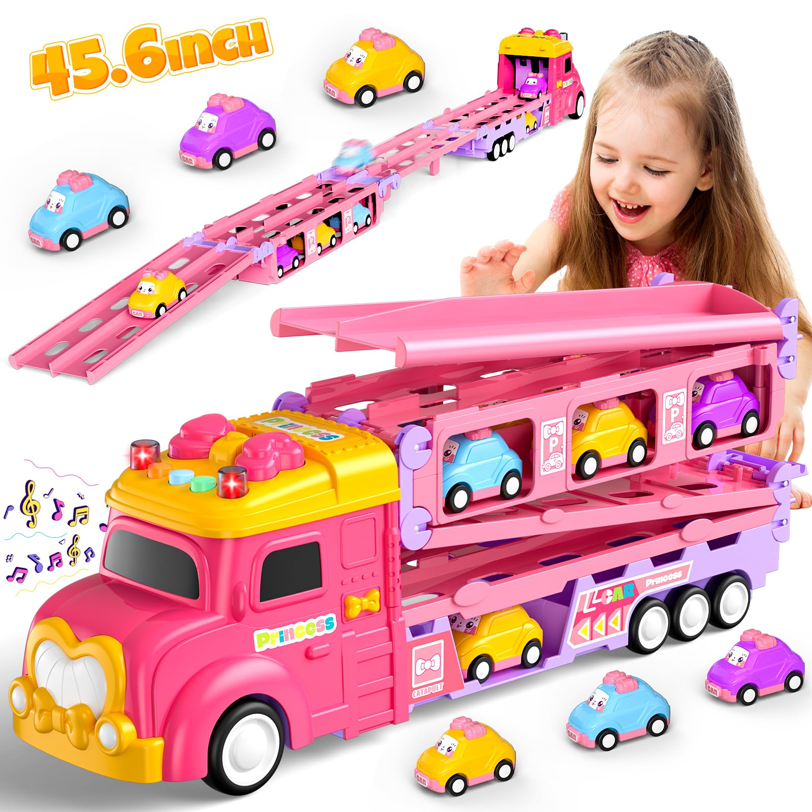 Toy Truck Hot Bee, 7 En 1, Plegable, Con Eyección, Luz Y Música - Venta Internacional.