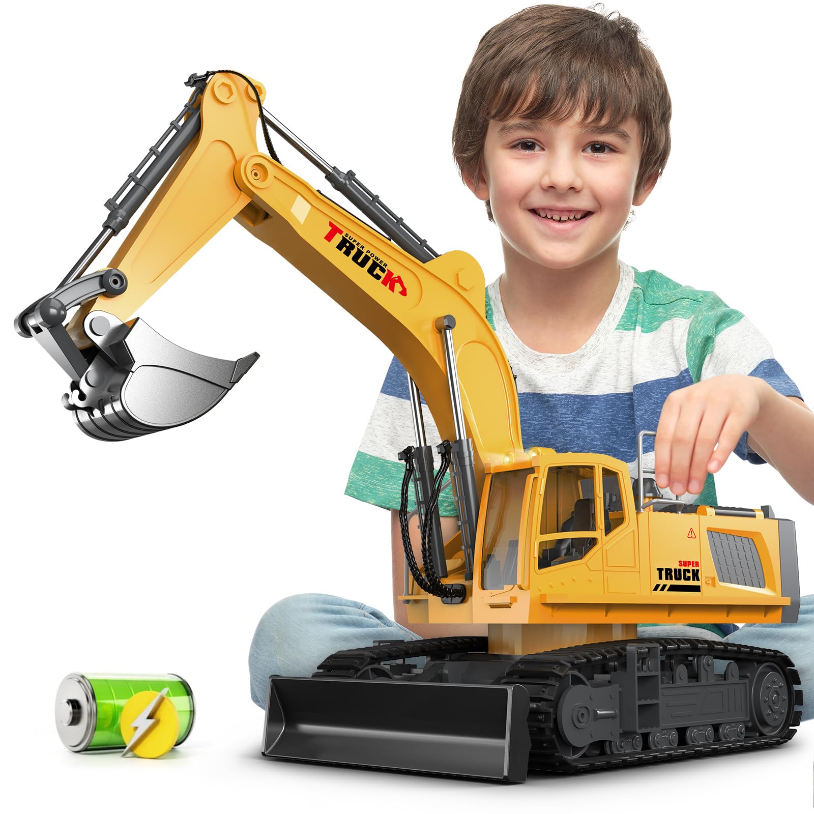 Excavadora De Juguete A Control Remoto 2fun 2023 Grande Con Cubo De Metal - Venta Internacional.