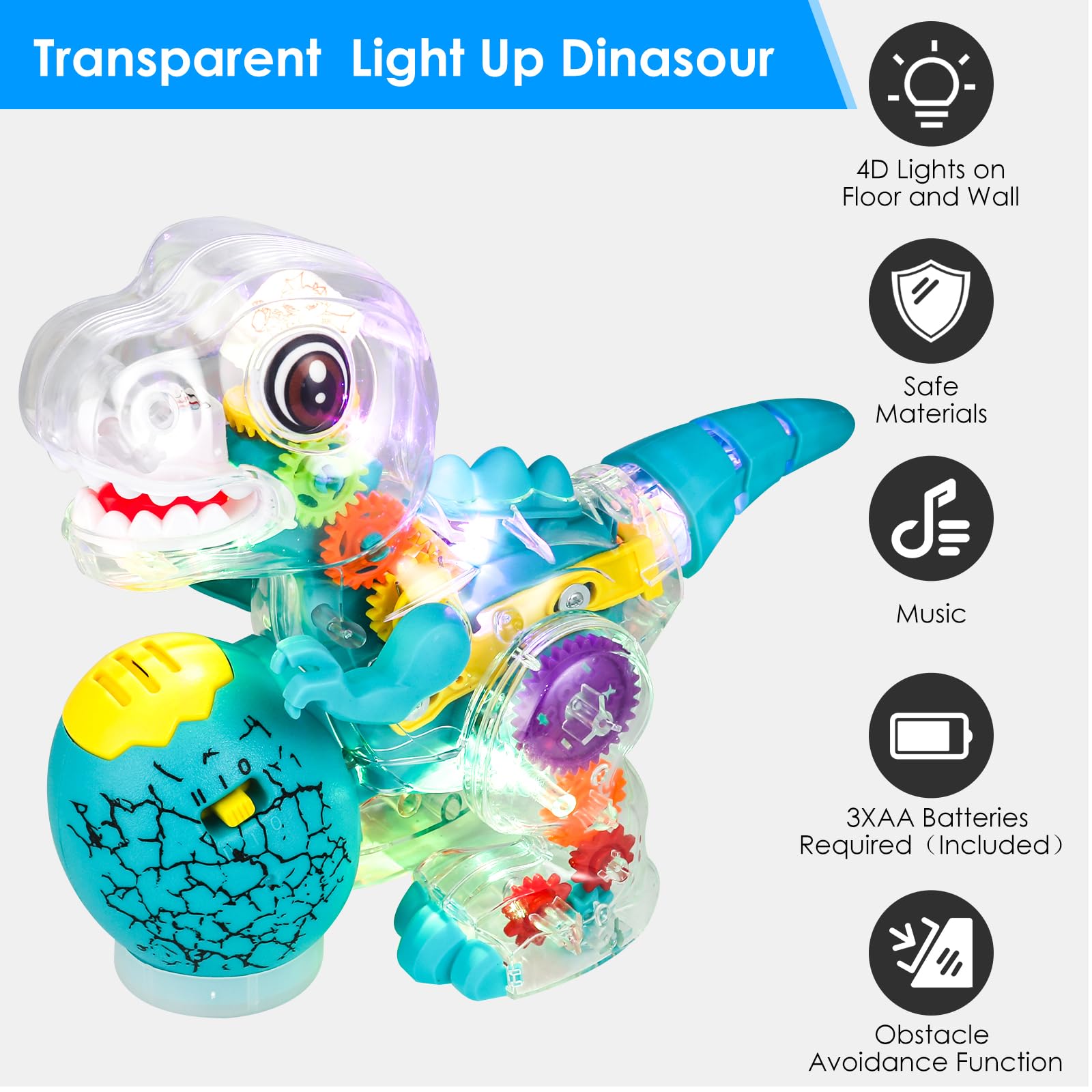 Foto 6 pulgar | Juguete De Dinosaurio Zhfuys Iluminado Y Transparente Para Niños - Venta Internacional.