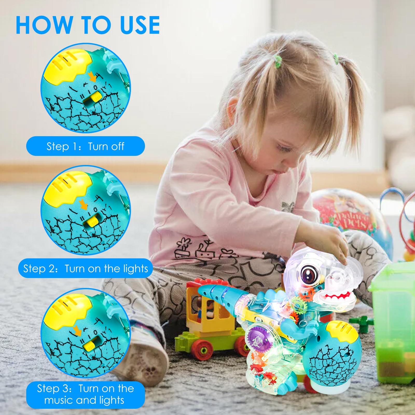 Foto 7 pulgar | Juguete De Dinosaurio Zhfuys Iluminado Y Transparente Para Niños - Venta Internacional.
