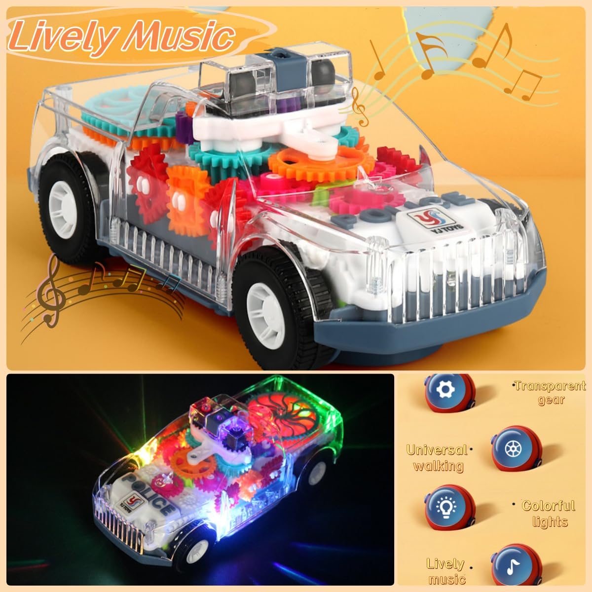 Foto 4 pulgar | Coche De Policía De Juguete Zhfuys Transparente Con Luz Y Música Para Niños  - Venta Internacional.