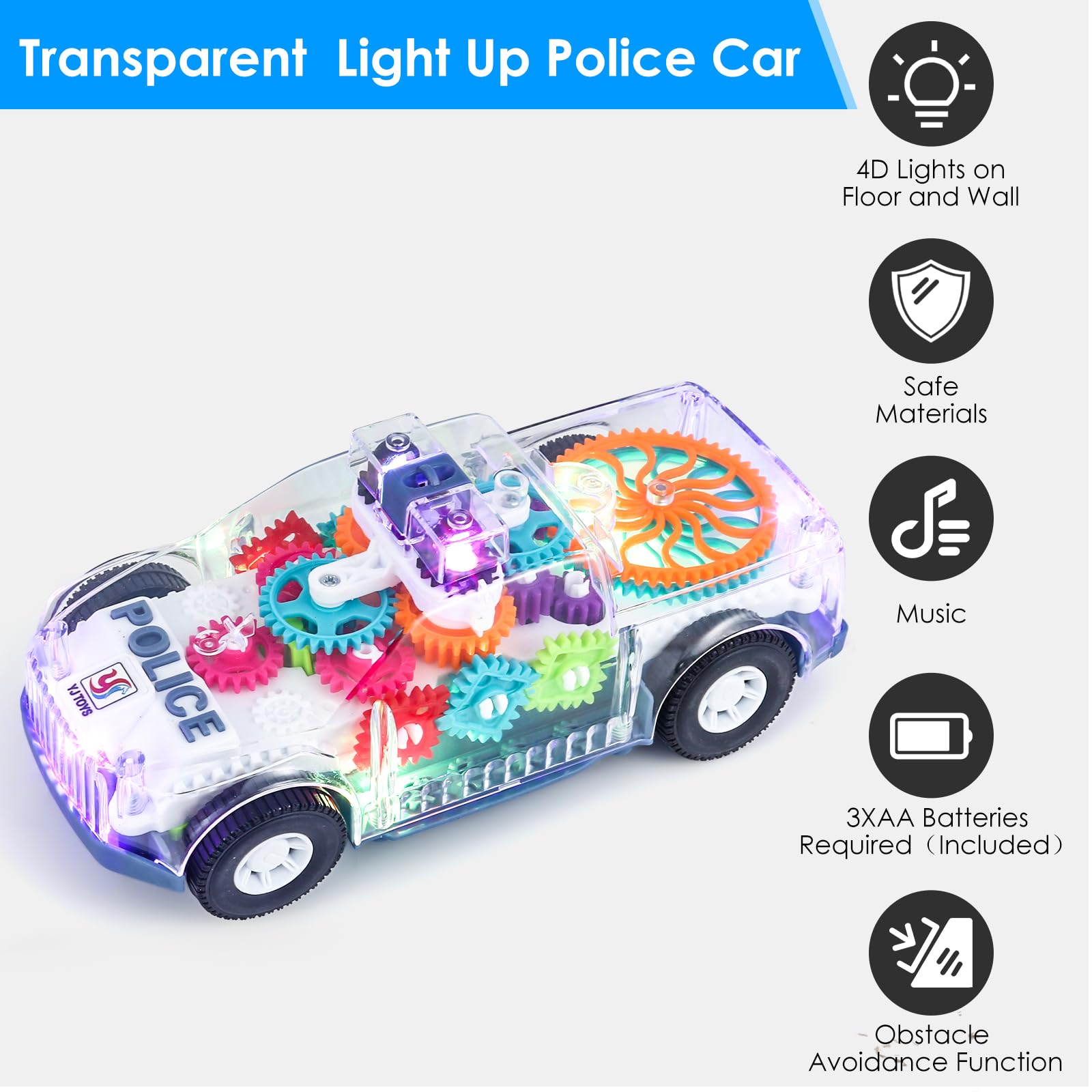Foto 5 pulgar | Coche De Policía De Juguete Zhfuys Transparente Con Luz Y Música Para Niños  - Venta Internacional.