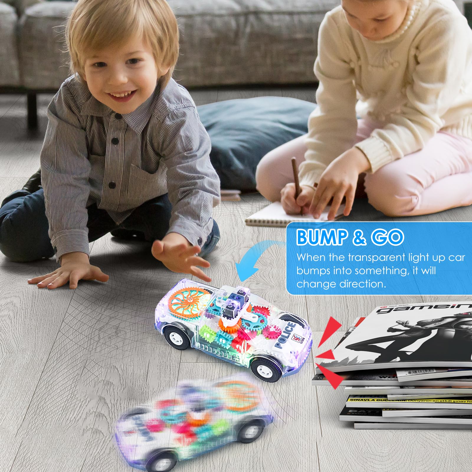 Foto 6 pulgar | Coche De Policía De Juguete Zhfuys Transparente Con Luz Y Música Para Niños  - Venta Internacional.