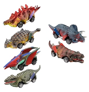 Foto 3 | Juguetes De Dinosaurio Carritos Coches Pull-back Tracción 6 Pzs, Cafe