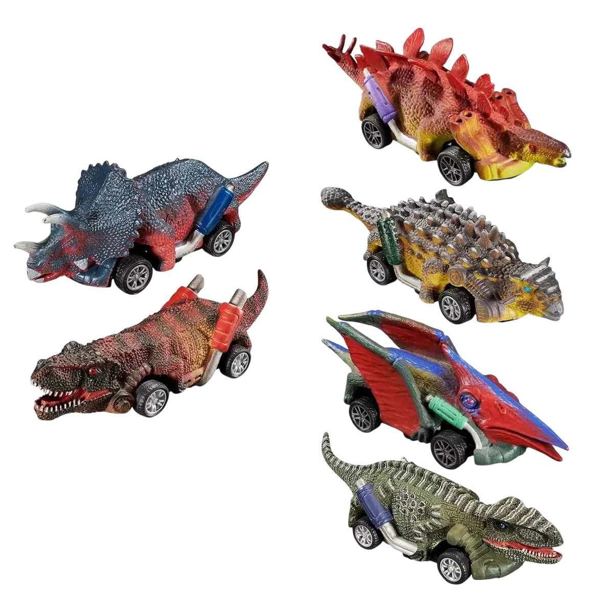 Foto 3 pulgar | Juguetes De Dinosaurio Carritos Coches Pull-back Tracción 6 Pzs, Cafe
