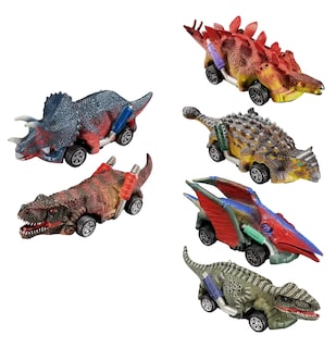 Foto 2 | Juguetes De Dinosaurio Carritos Coches Pull-back Tracción 6 Pzs, Cafe