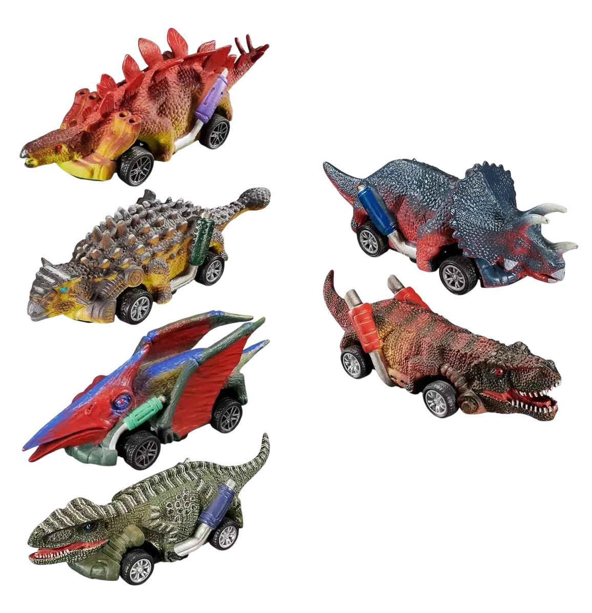 Foto 4 pulgar | Juguetes De Dinosaurio Carritos Coches Pull-back Tracción 6 Pzs, Cafe