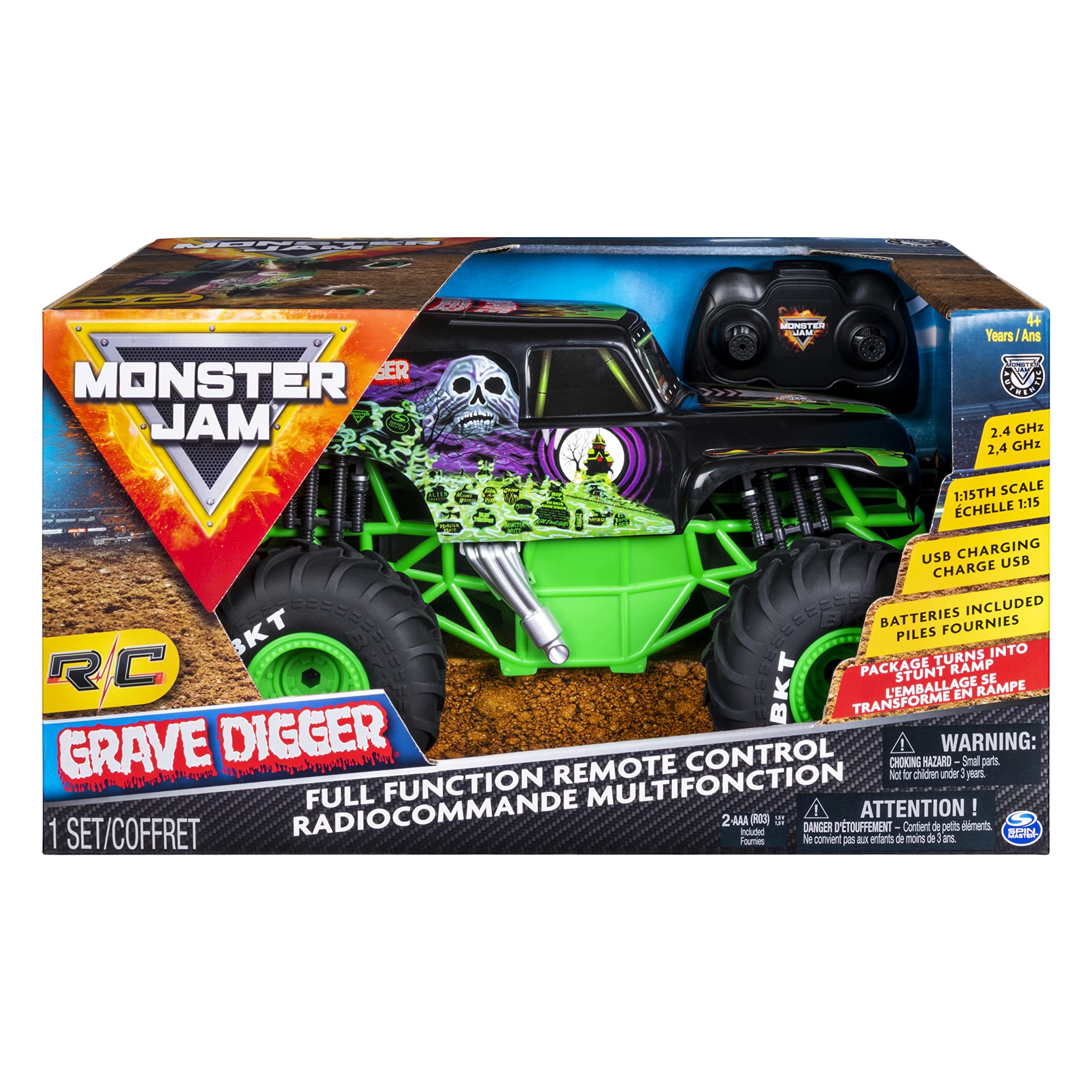 Foto 3 pulgar | Camión A Control Remoto Monster Jam Grave Digger A Escala 1:15 - Venta Internacional.
