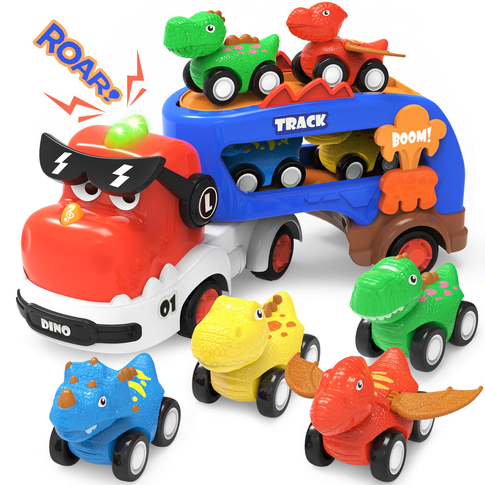 Foto 2 pulgar | Auto Toy Seveclotree Dinosaur Truck Con 4 Coches De Dinosaurio Para Niños De 2 A 7 Años - Venta Internacional.