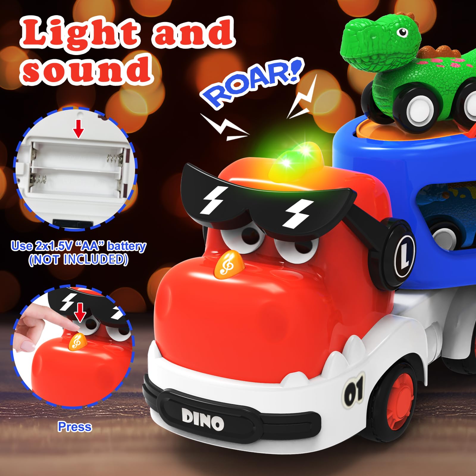 Foto 3 pulgar | Auto Toy Seveclotree Dinosaur Truck Con 4 Coches De Dinosaurio Para Niños De 2 A 7 Años - Venta Internacional.