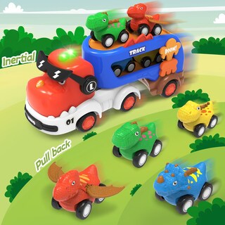 Foto 5 | Auto Toy Seveclotree Dinosaur Truck Con 4 Coches De Dinosaurio Para Niños De 2 A 7 Años - Venta Internacional.