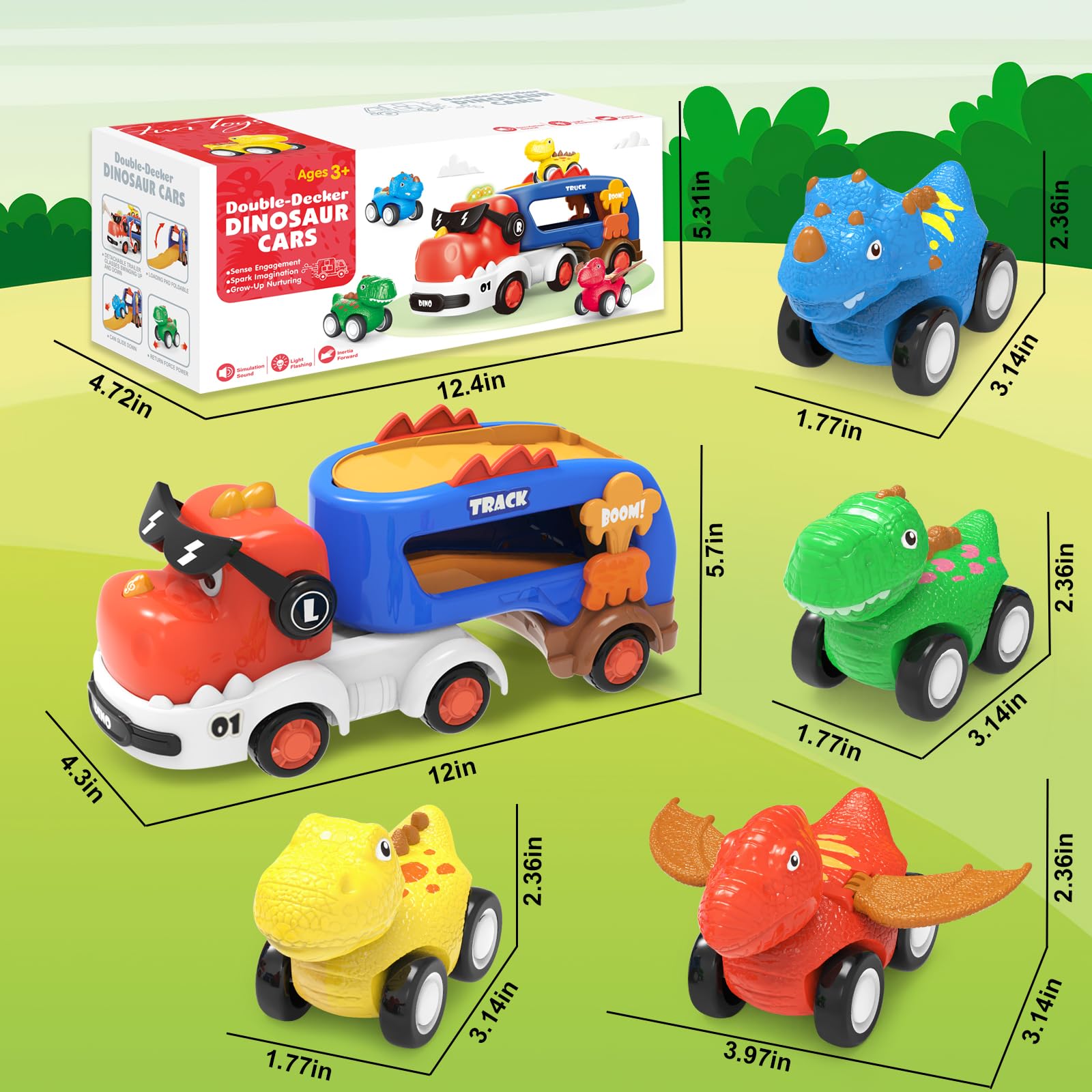 Foto 7 pulgar | Auto Toy Seveclotree Dinosaur Truck Con 4 Coches De Dinosaurio Para Niños De 2 A 7 Años - Venta Internacional.