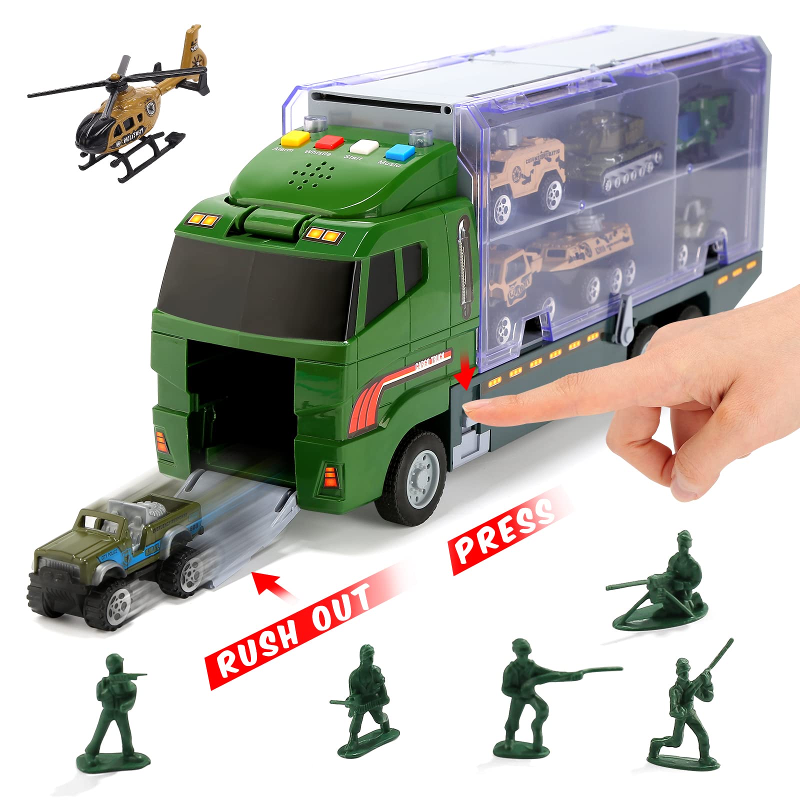 Foto 4 pulgar | Set De Camiones De Juguete Cute Stone 28 En 1 Con Sonido Y Luz Con 16 Hombres Del Ejército - Venta Internacional.