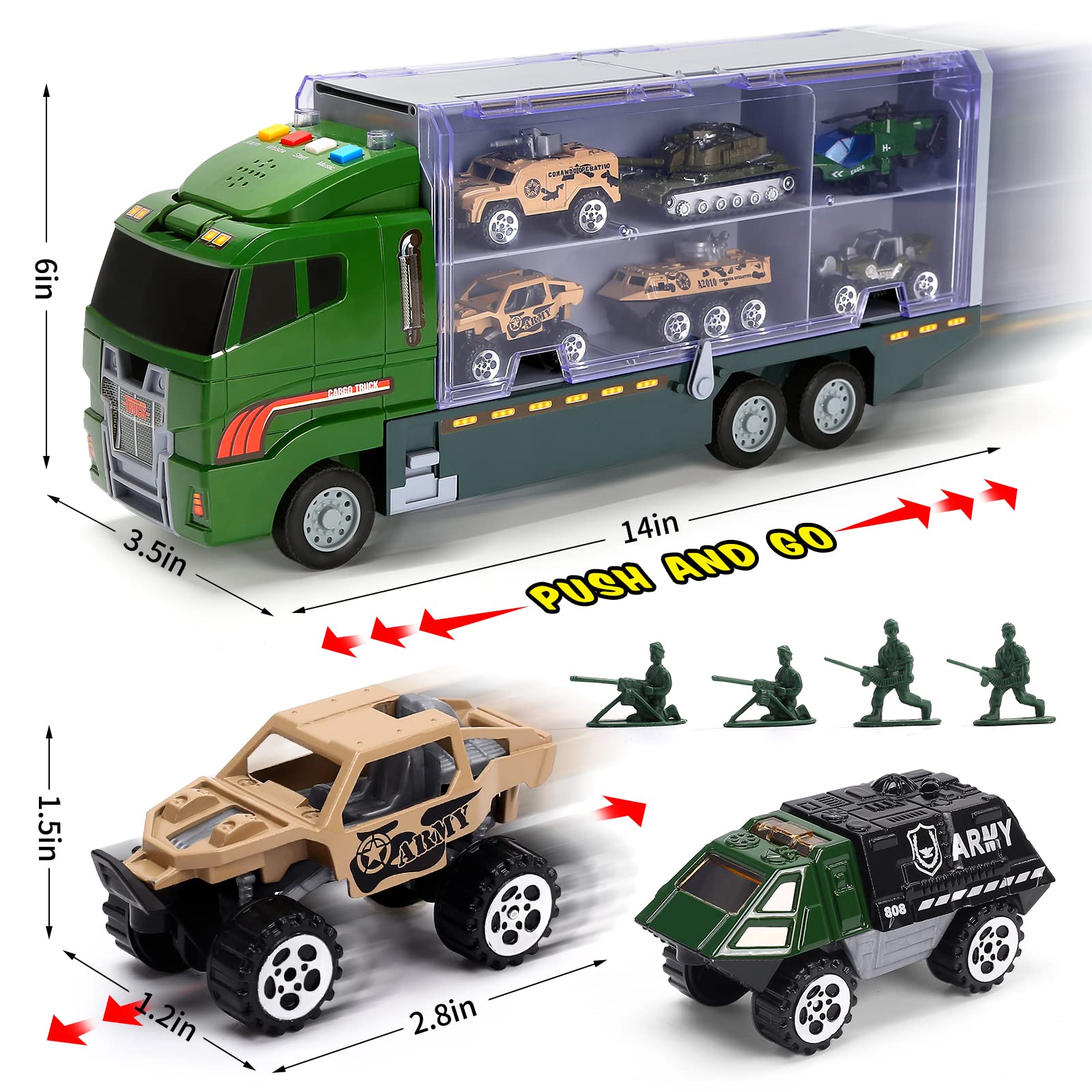 Foto 7 pulgar | Set De Camiones De Juguete Cute Stone 28 En 1 Con Sonido Y Luz Con 16 Hombres Del Ejército - Venta Internacional.