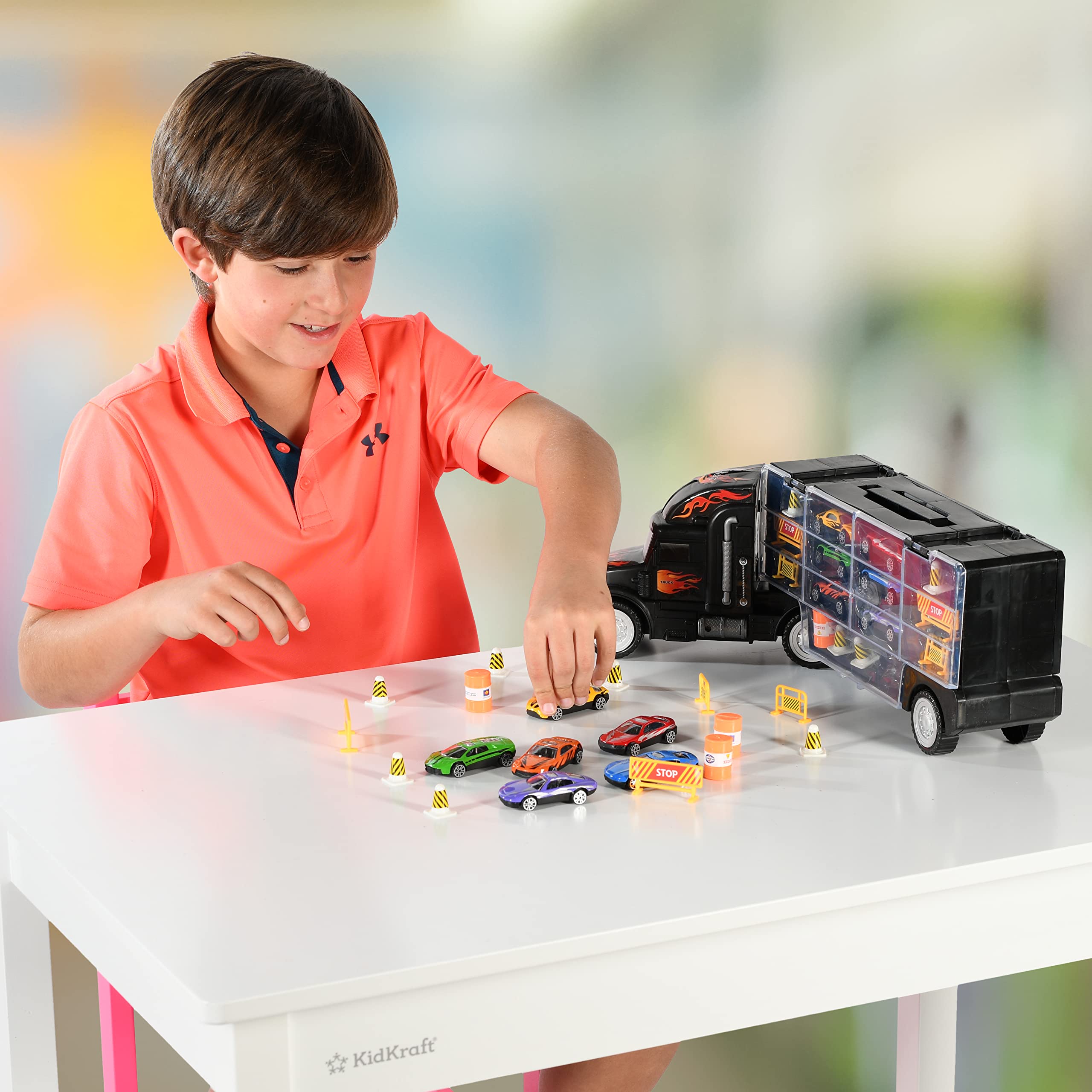 Foto 5 | Semirremolque De Juguete Play22 Con 6 Coches, 11 Accesorios Para Niños De 3 A 5 Años - Venta Internacional.