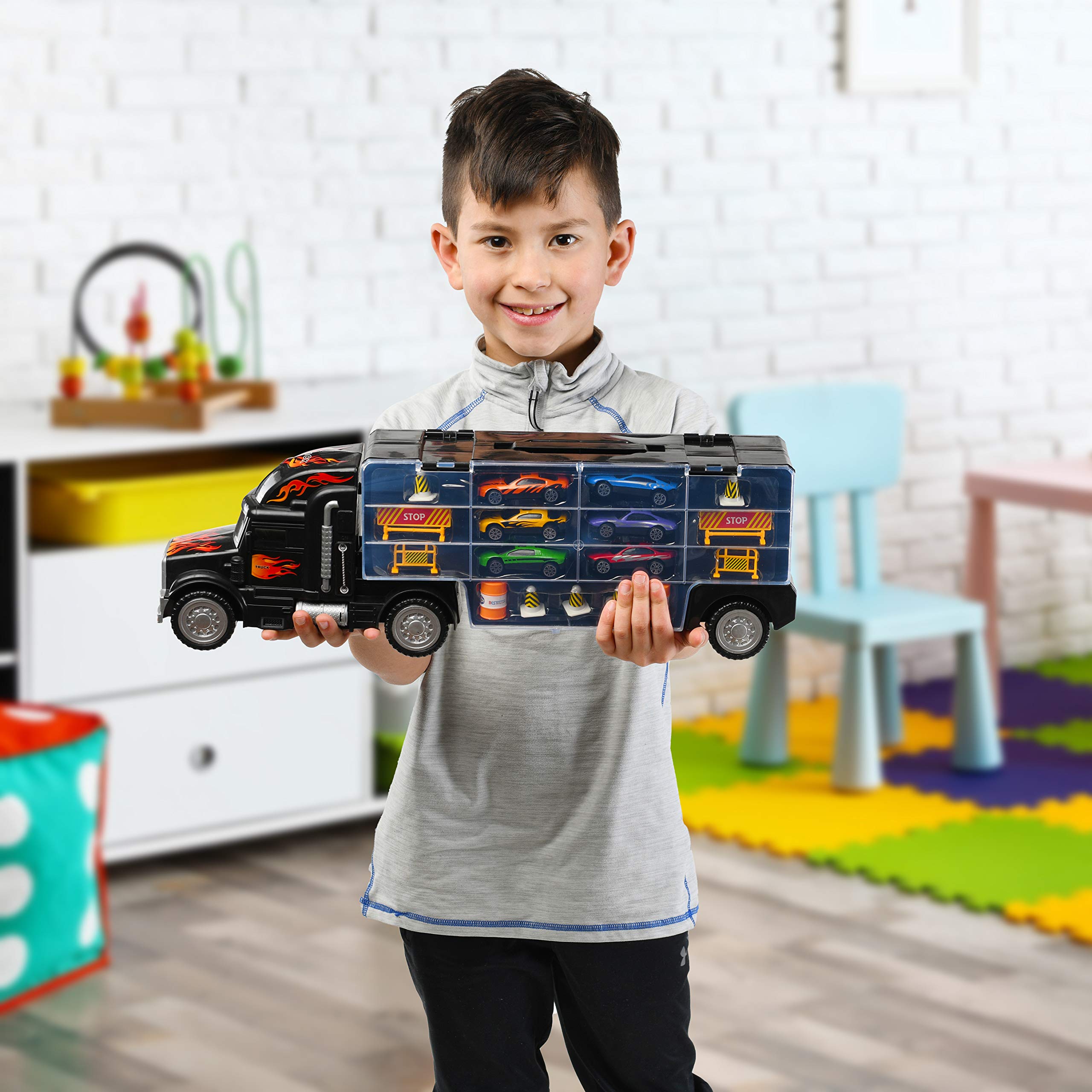 Foto 7 pulgar | Semirremolque De Juguete Play22 Con 6 Coches, 11 Accesorios Para Niños De 3 A 5 Años - Venta Internacional.