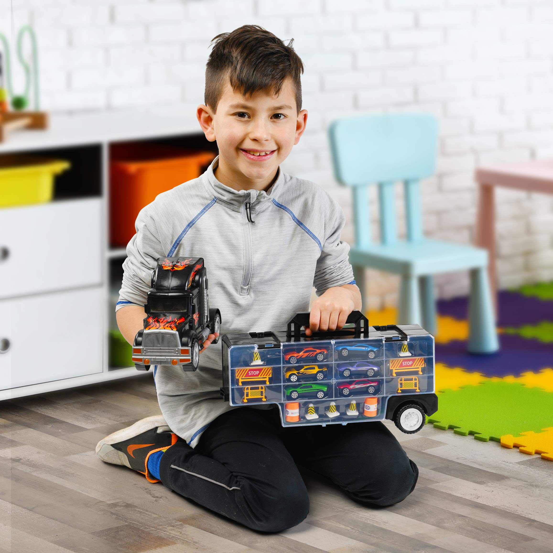 Foto 8 pulgar | Semirremolque De Juguete Play22 Con 6 Coches, 11 Accesorios Para Niños De 3 A 5 Años - Venta Internacional.