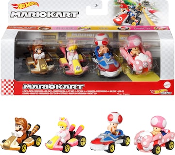 Foto 1 | Mario Kart De Toy Hot Wheels, Paquete De 4 Unidades Con Tanooki Mario, Cat Peach - Venta Internacional.
