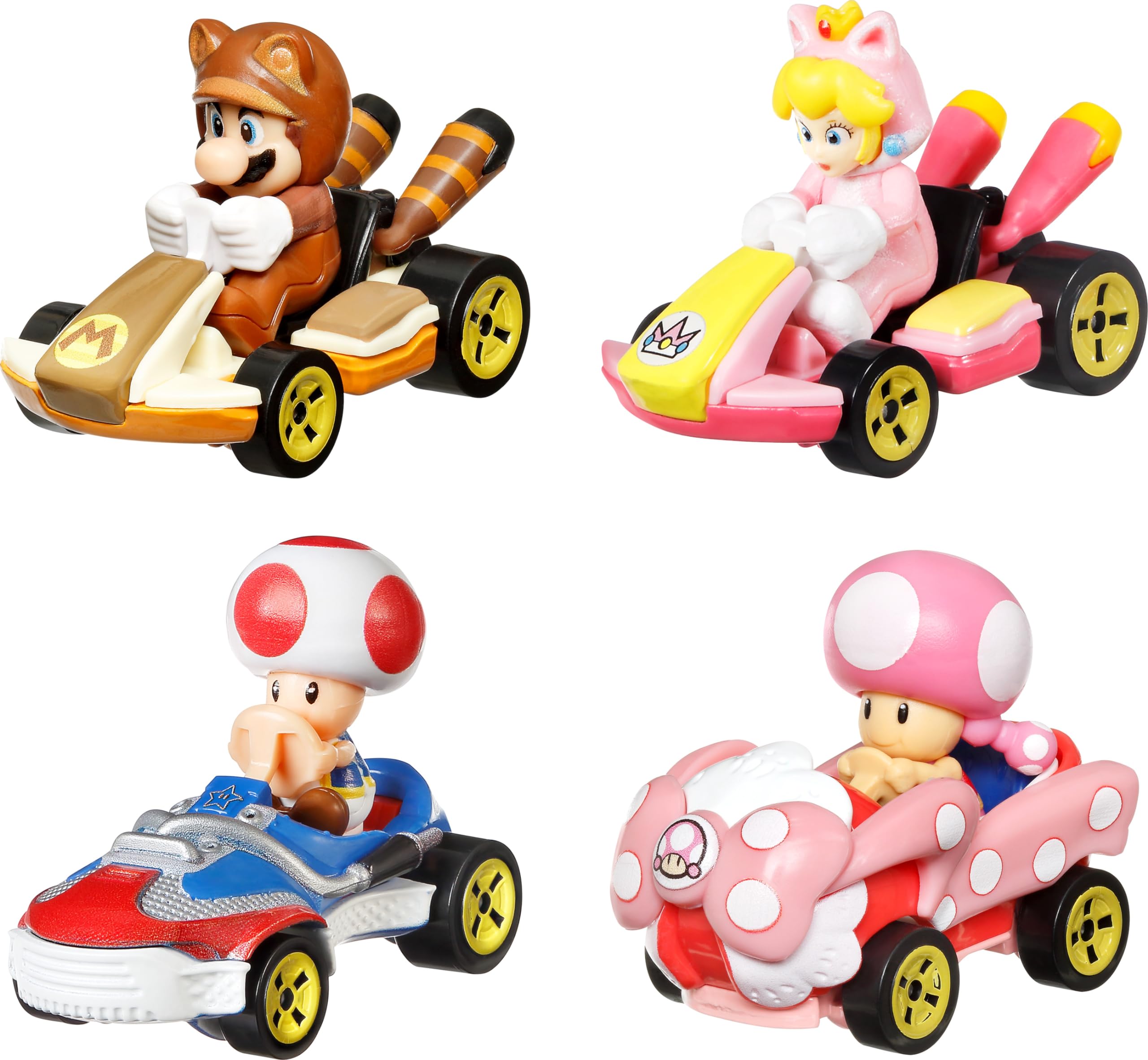 Foto 3 pulgar | Mario Kart De Toy Hot Wheels, Paquete De 4 Unidades Con Tanooki Mario, Cat Peach - Venta Internacional.