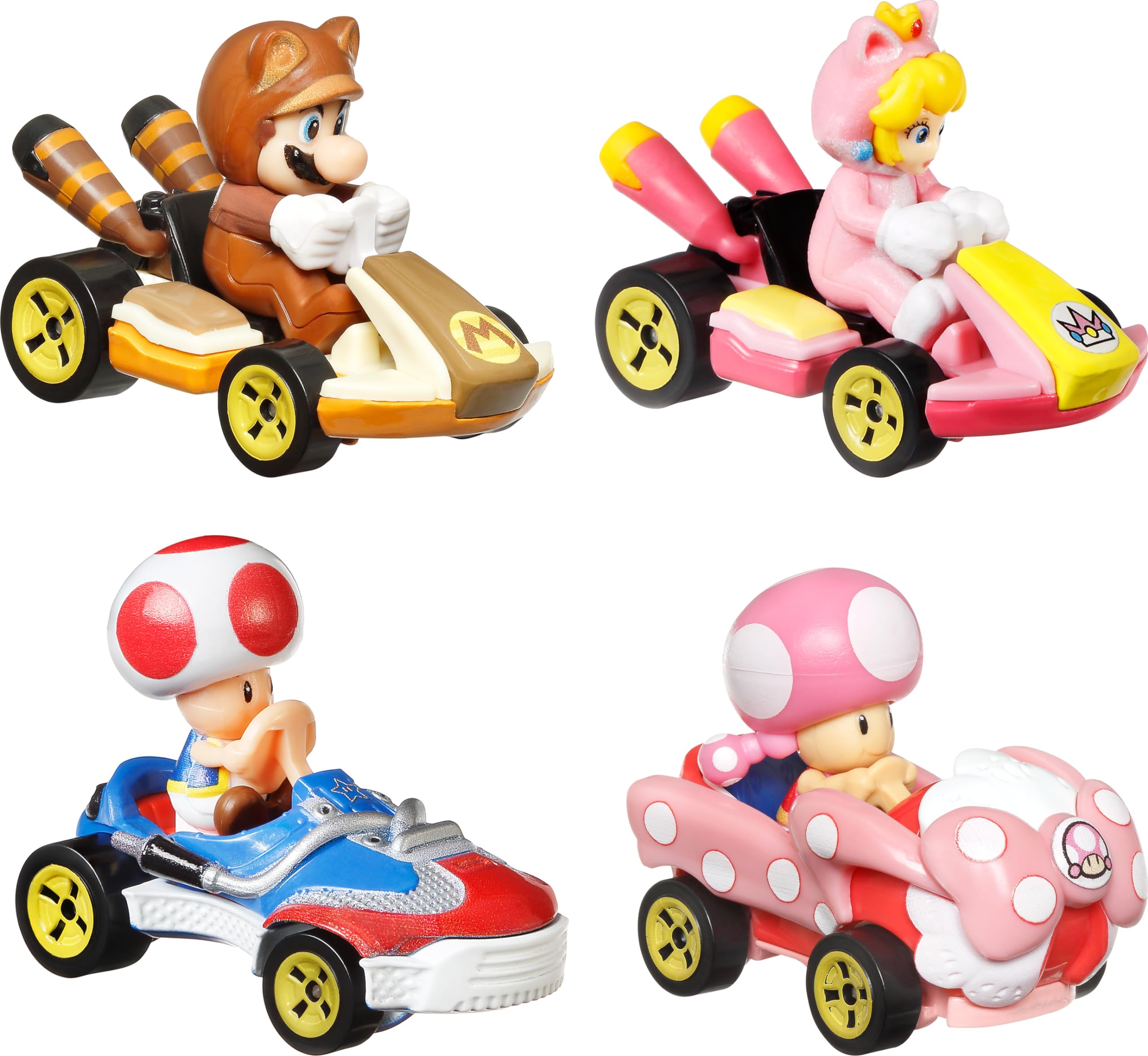 Foto 4 pulgar | Mario Kart De Toy Hot Wheels, Paquete De 4 Unidades Con Tanooki Mario, Cat Peach - Venta Internacional.