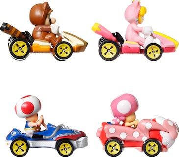 Foto 4 | Mario Kart De Toy Hot Wheels, Paquete De 4 Unidades Con Tanooki Mario, Cat Peach - Venta Internacional.