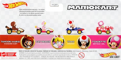 Foto 6 | Mario Kart De Toy Hot Wheels, Paquete De 4 Unidades Con Tanooki Mario, Cat Peach - Venta Internacional.