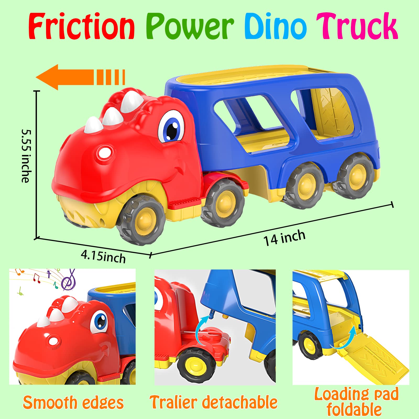 Foto 5 pulgar | Camión De Transporte De Coches De Juguete Veslier Dinosaur Con 4 Coches Retráctiles - Venta Internacional.