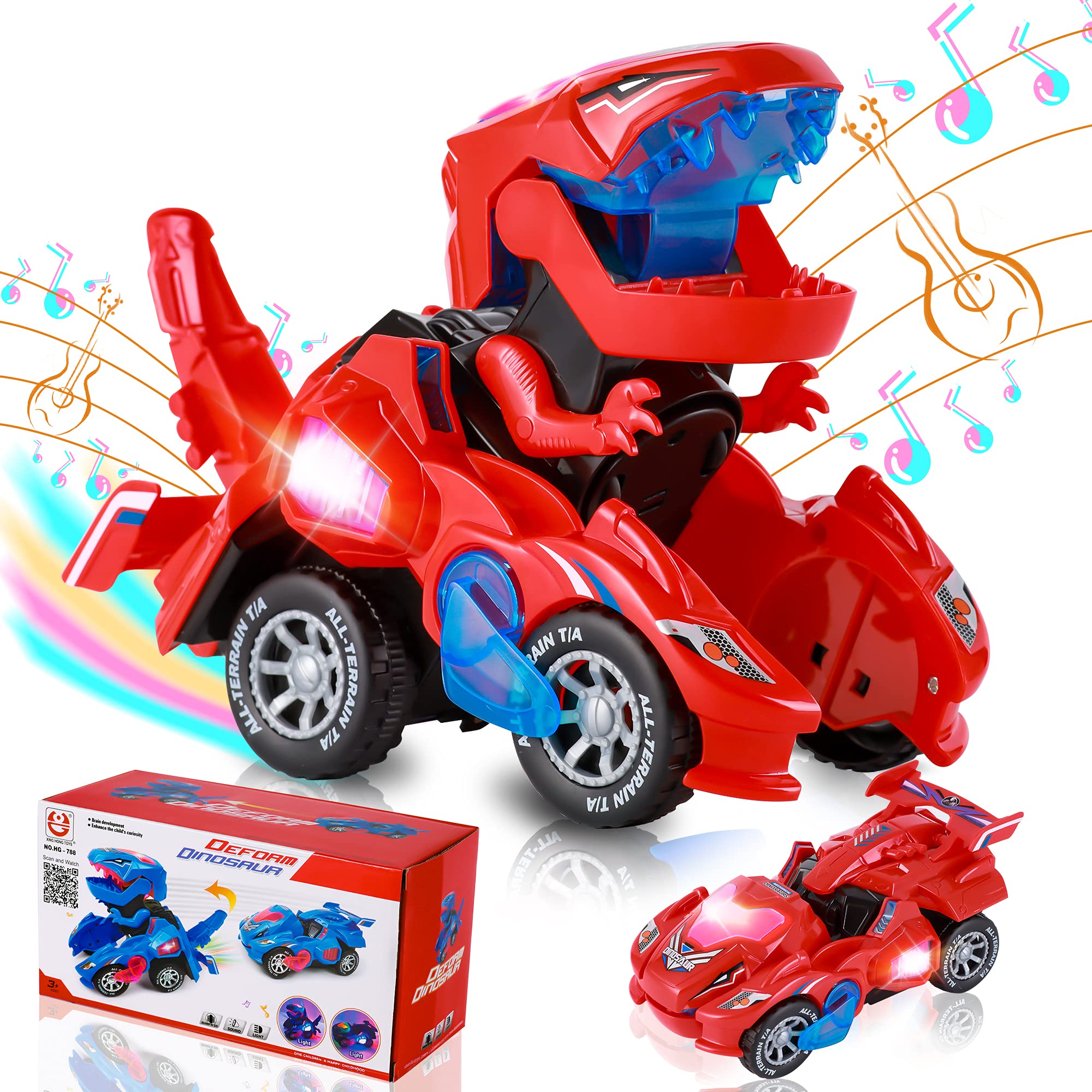 Coche Dinosaurio Transformable con Luces LED y Sonido para Niños - Venta Internacional