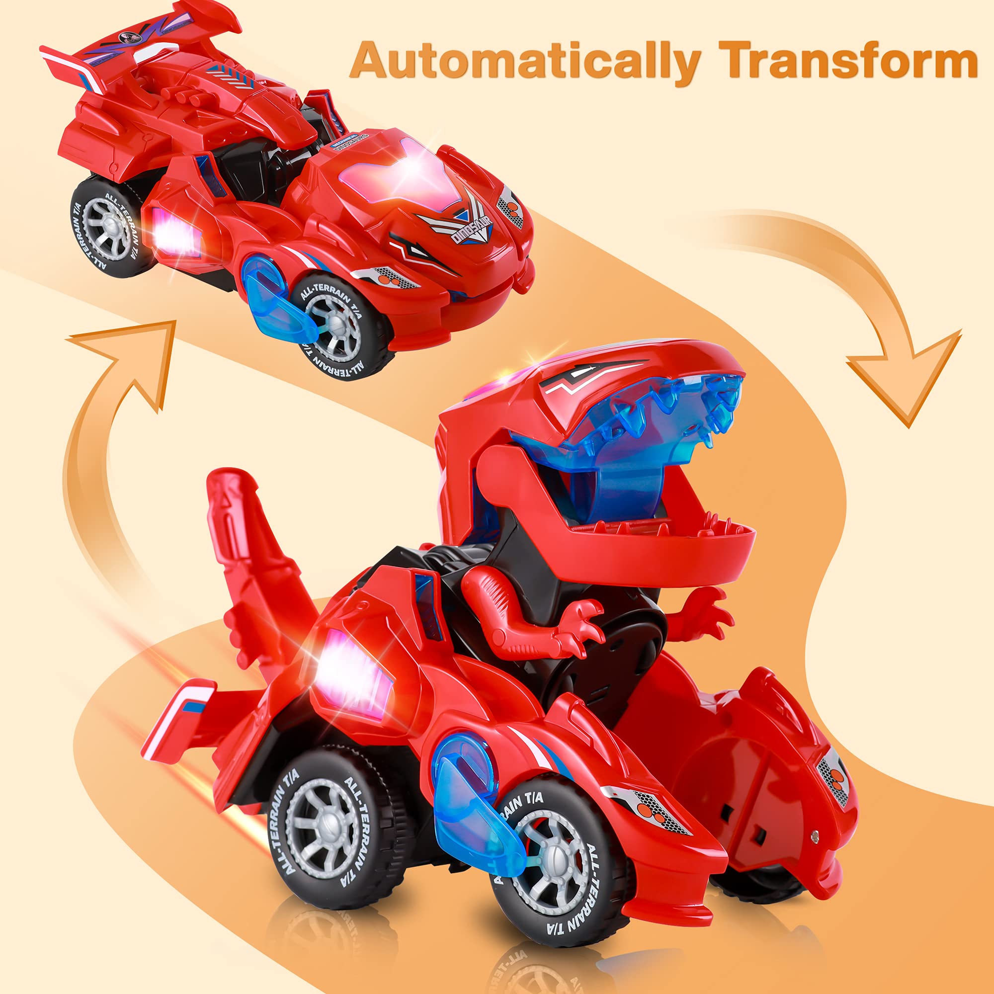 Foto 4 pulgar | Coche Dinosaurio Transformable con Luces LED y Sonido para Niños - Venta Internacional