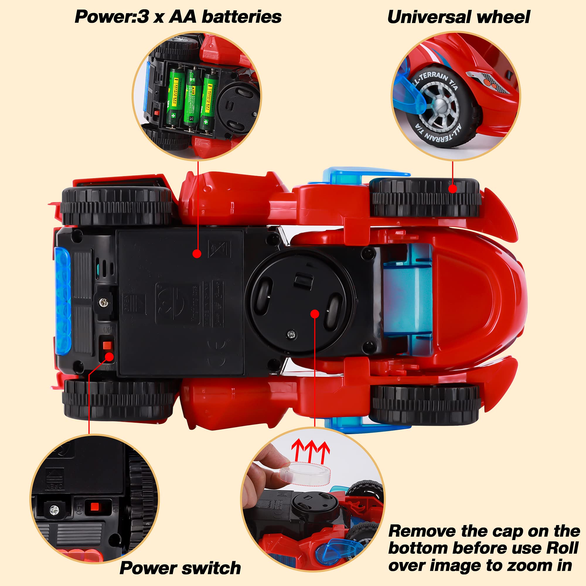 Foto 6 pulgar | Coche Dinosaurio Transformable con Luces LED y Sonido para Niños - Venta Internacional