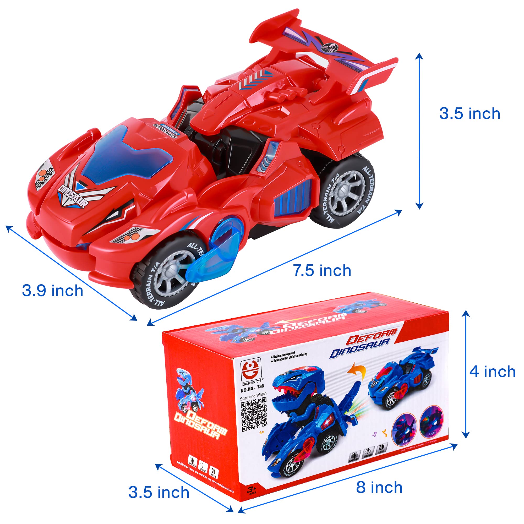 Foto 7 pulgar | Coche Dinosaurio Transformable con Luces LED y Sonido para Niños - Venta Internacional